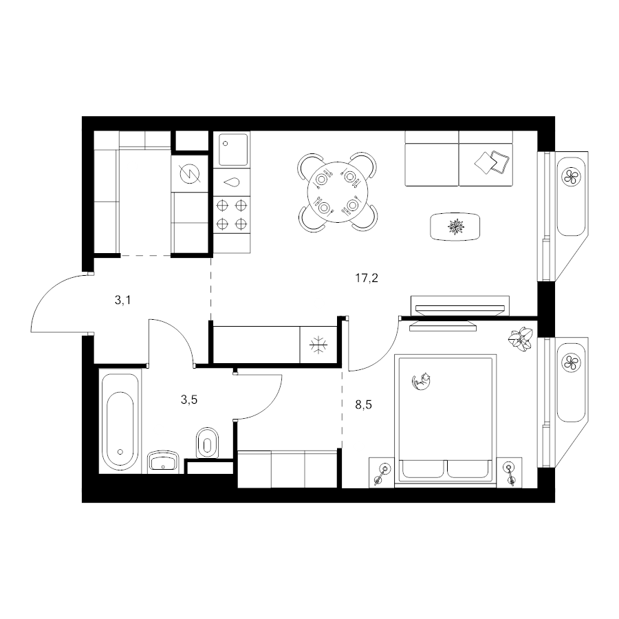 2 ккв (Евро) 38,9 м²