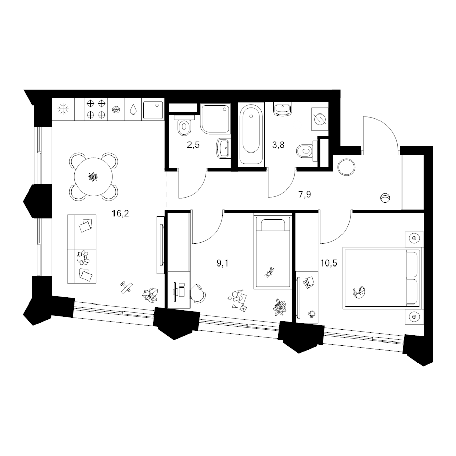 3 ккв (Евро) 50 м²