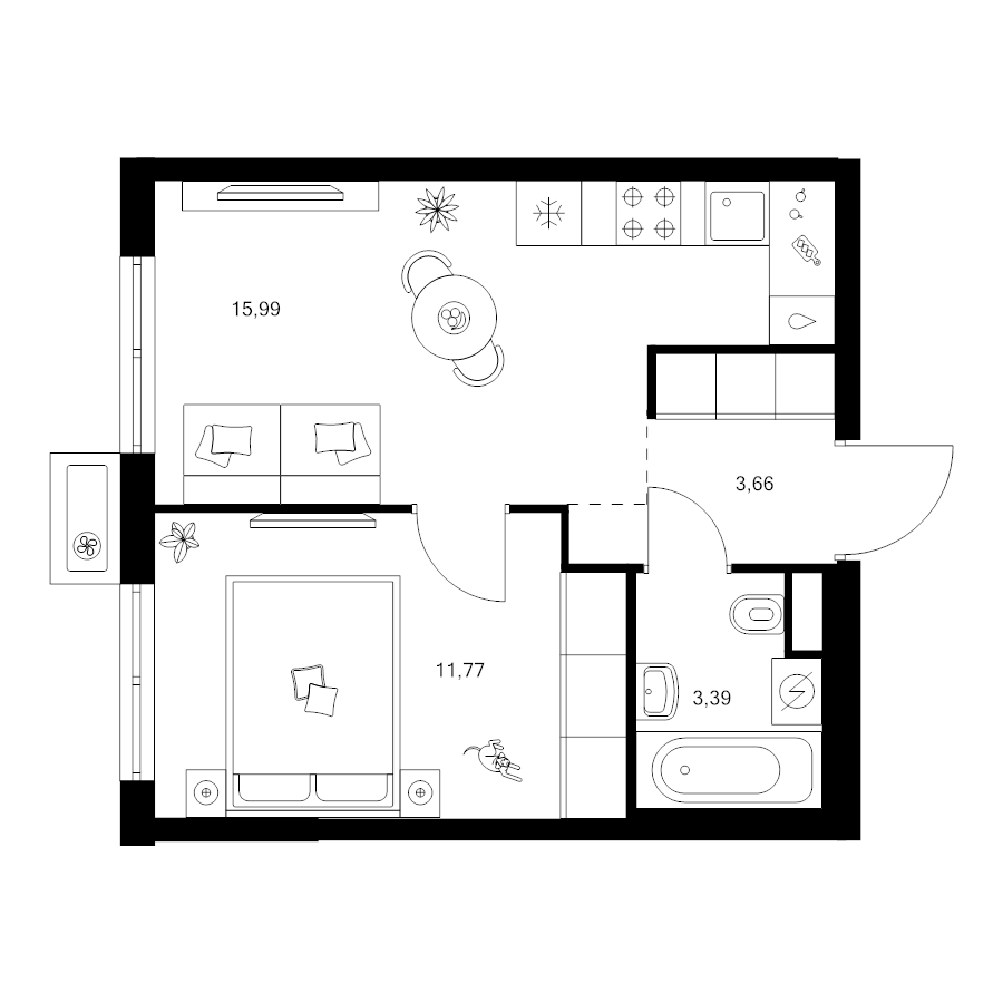 2 ккв (Евро) 34,7 м²