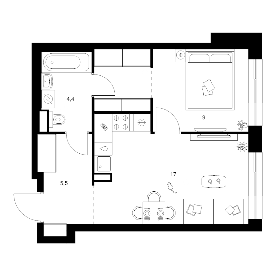 2 ккв (Евро) 39,9 м²