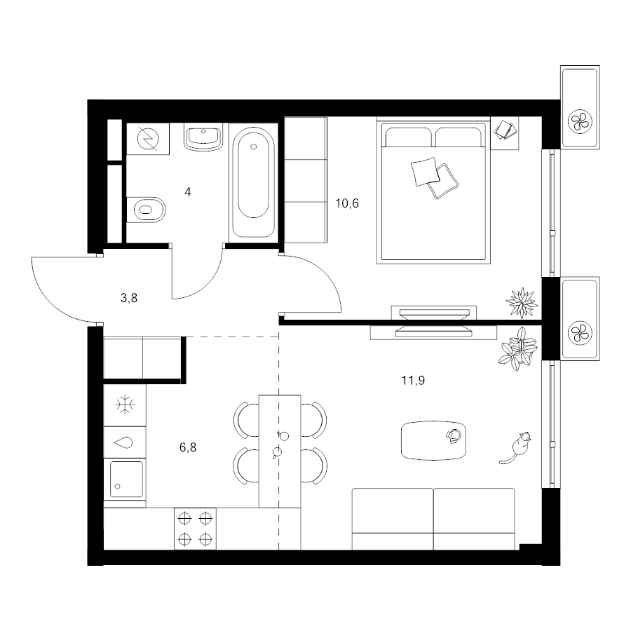2 ккв (Евро) 36,8 м²