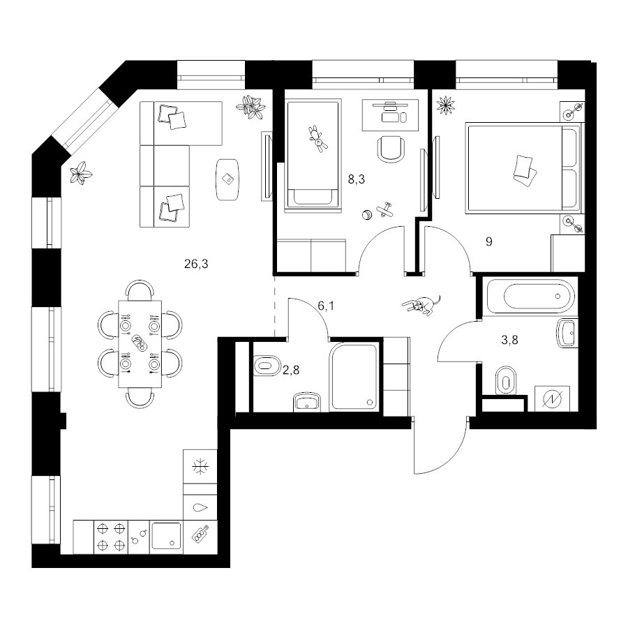 3 ккв (Евро) 56,3 м²