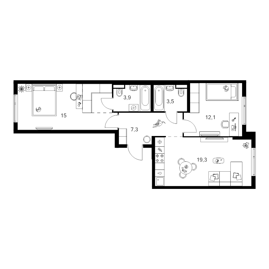 3 ккв (Евро) 64,8 м²