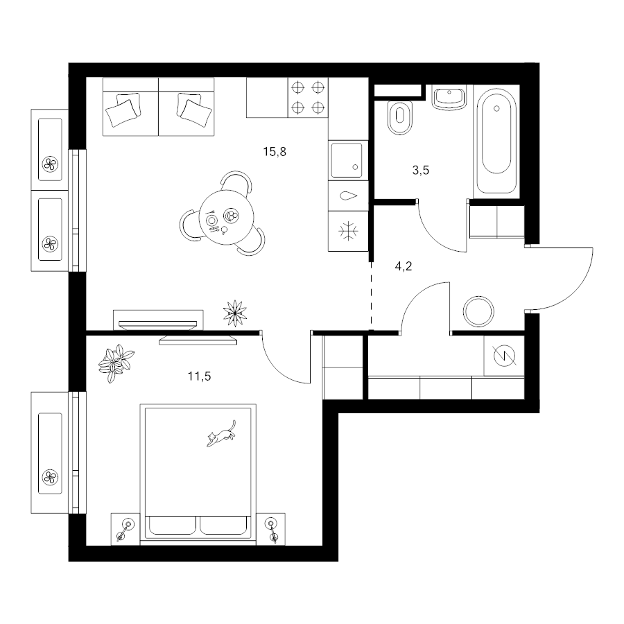 2 ккв (Евро) 37,2 м²