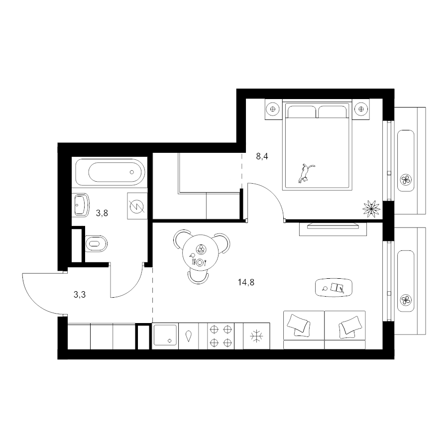 1 ккв 33,3 м²