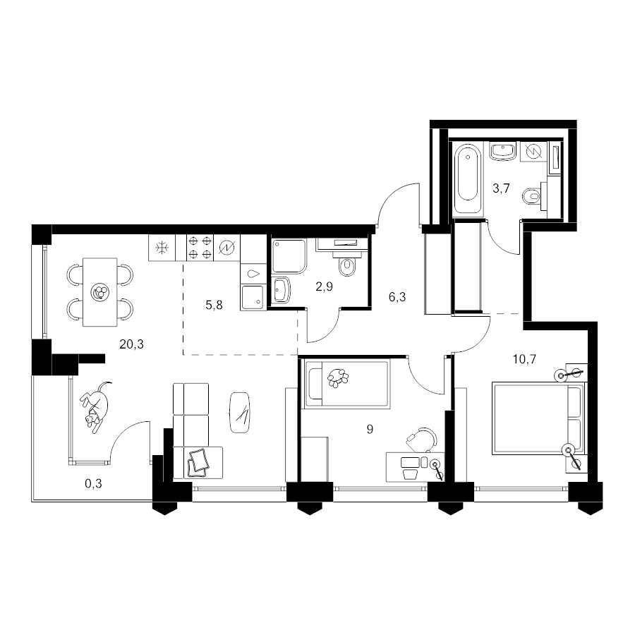 3 ккв (Евро) 62 м²