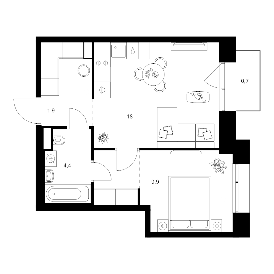 2 ккв (Евро) 41,9 м²