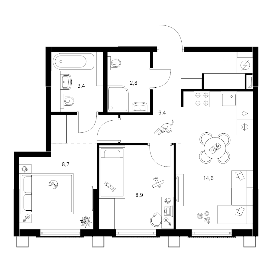 3 ккв (Евро) 49,9 м²