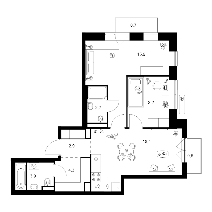 3 ккв (Евро) 57,6 м²