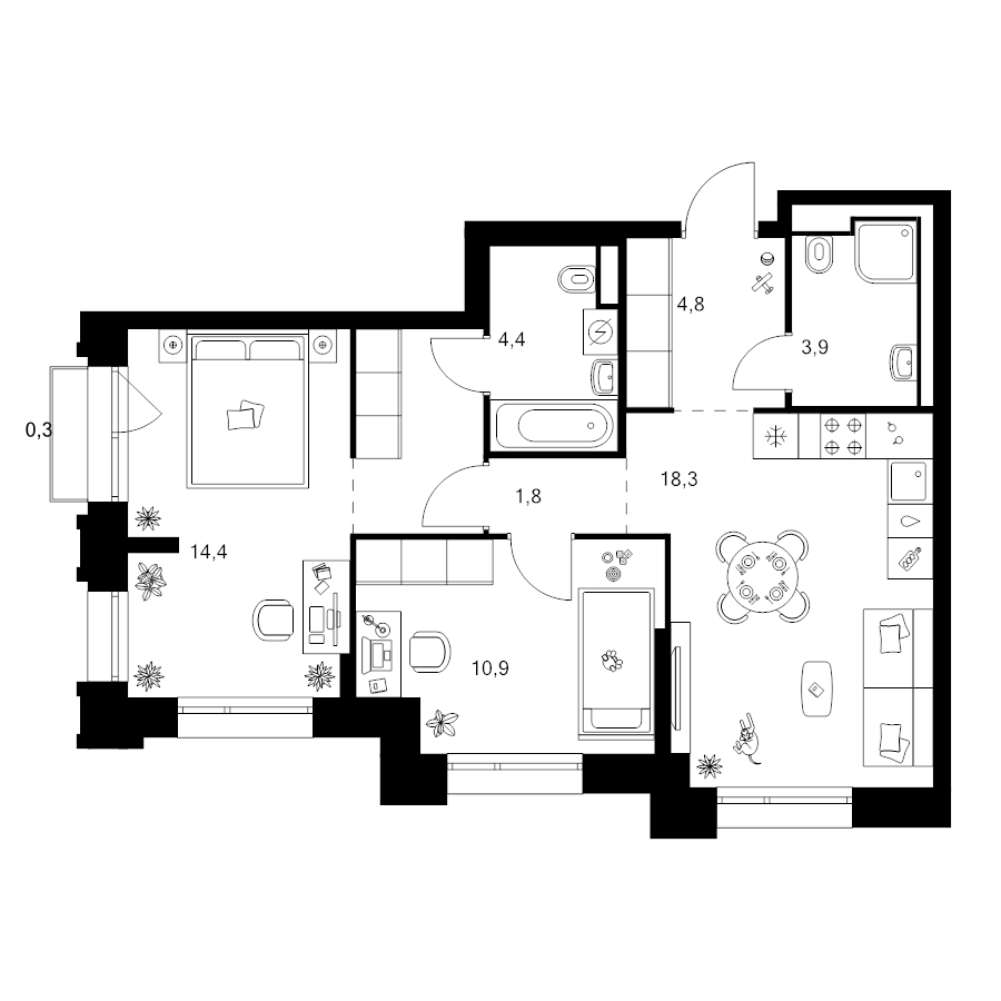 3 ккв (Евро) 63,5 м²