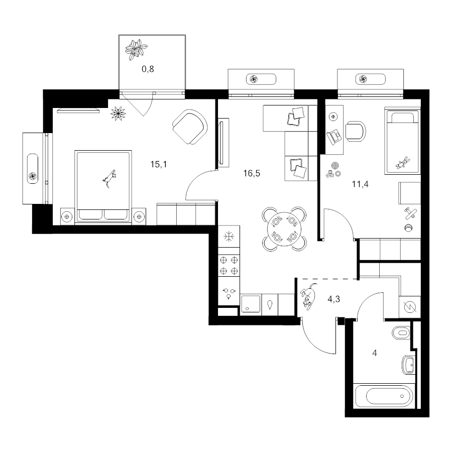 3 ккв (Евро) 52,1 м²