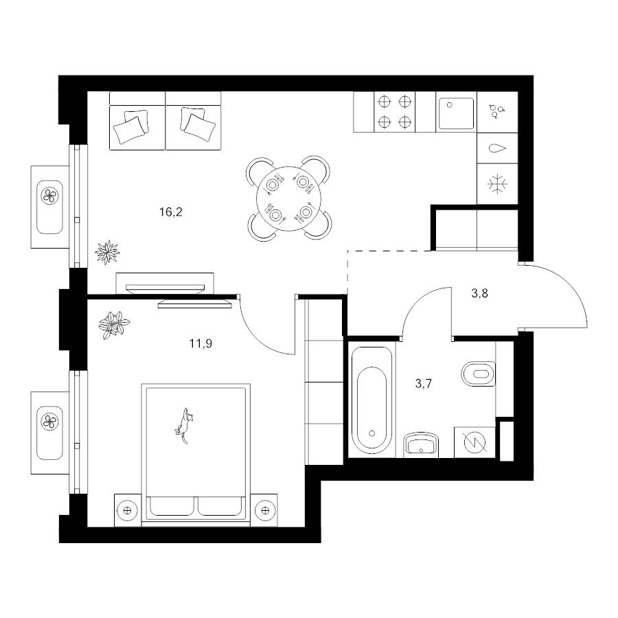 2 ккв (Евро) 35,6 м²