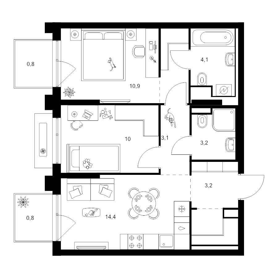 2 ккв 56 м²