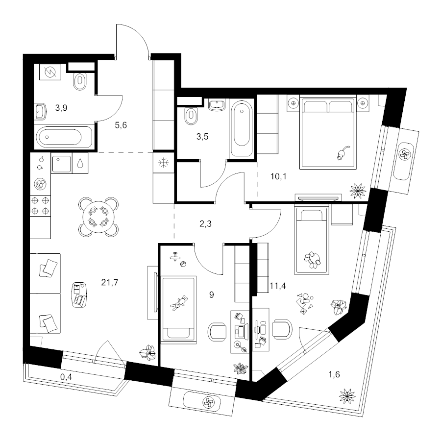 4 ккв (Евро) 72 м²