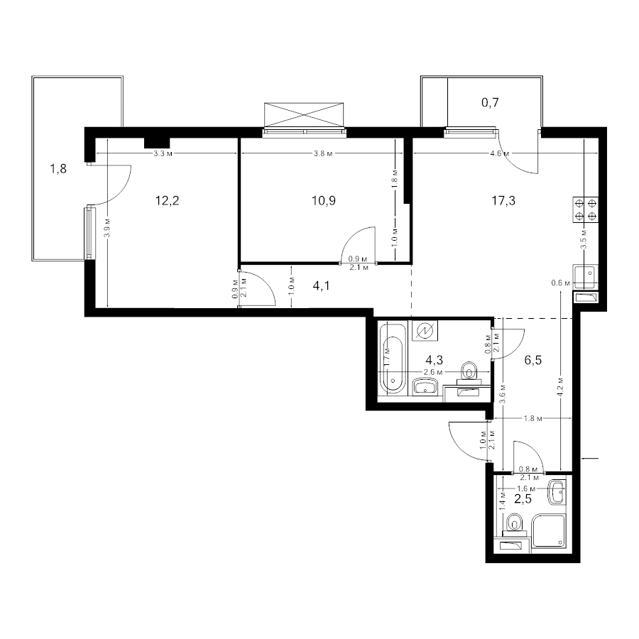 3 ккв (Евро) 59 м²