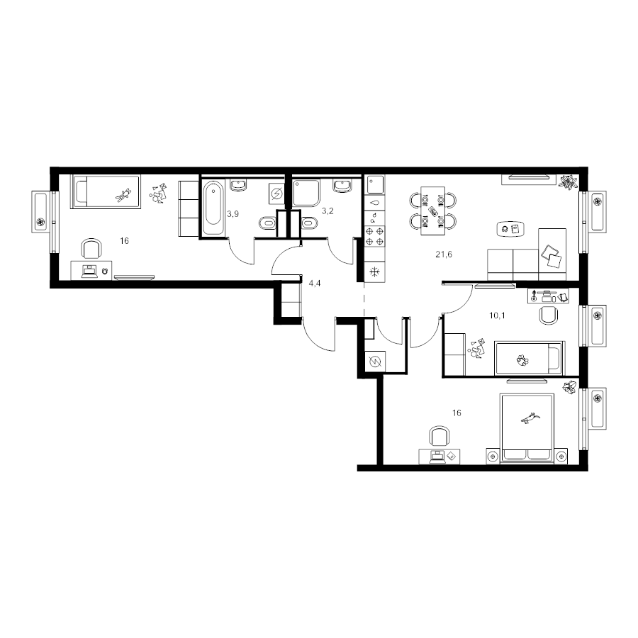 4 ккв (Евро) 76,8 м²