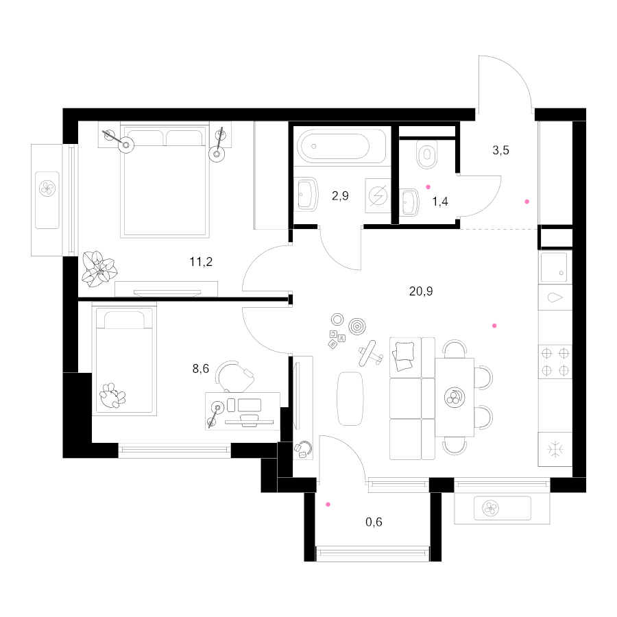3 ккв (Евро) 49,1 м²