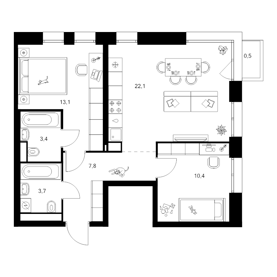 3 ккв (Евро) 60,9 м²