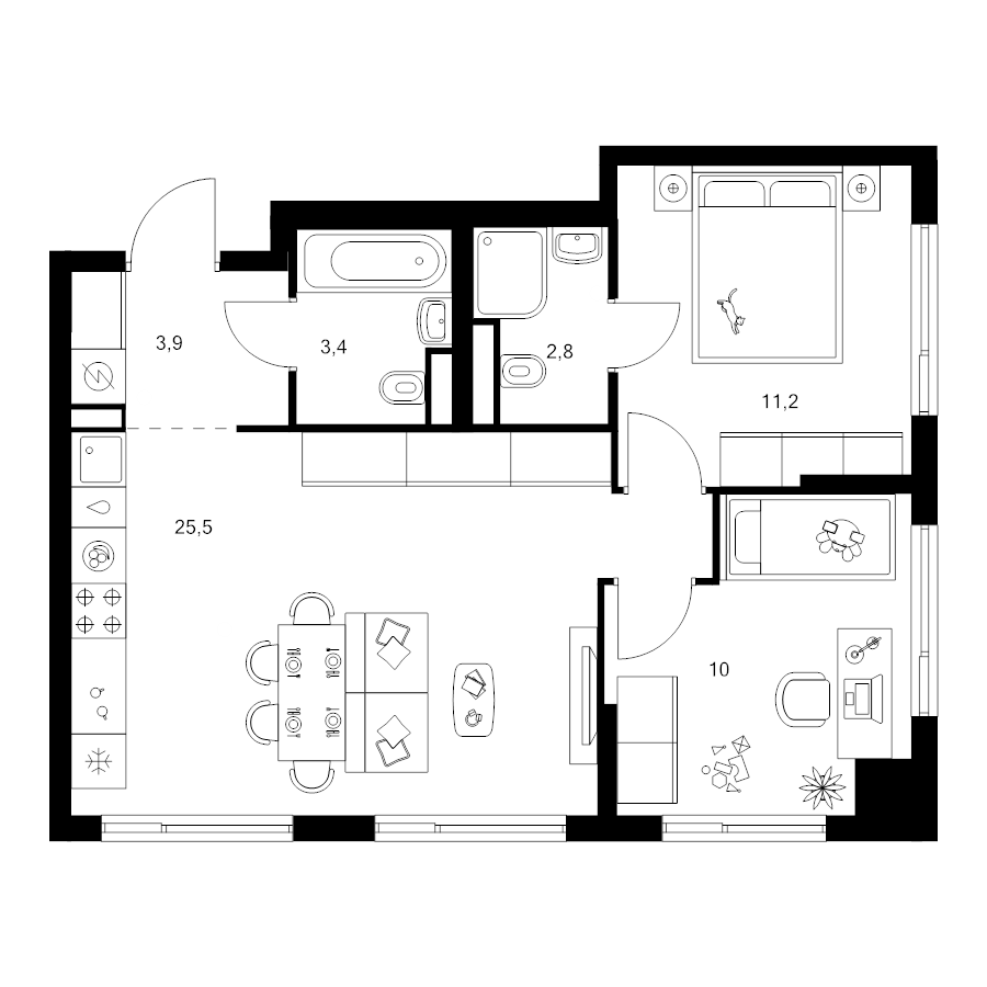3 ккв (Евро) 56,6 м²