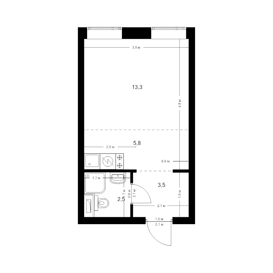 Студия 25,1 м²