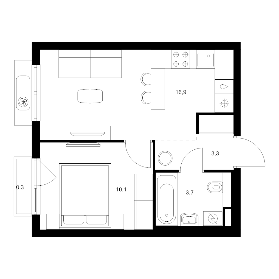 2 ккв (Евро) 34,3 м²