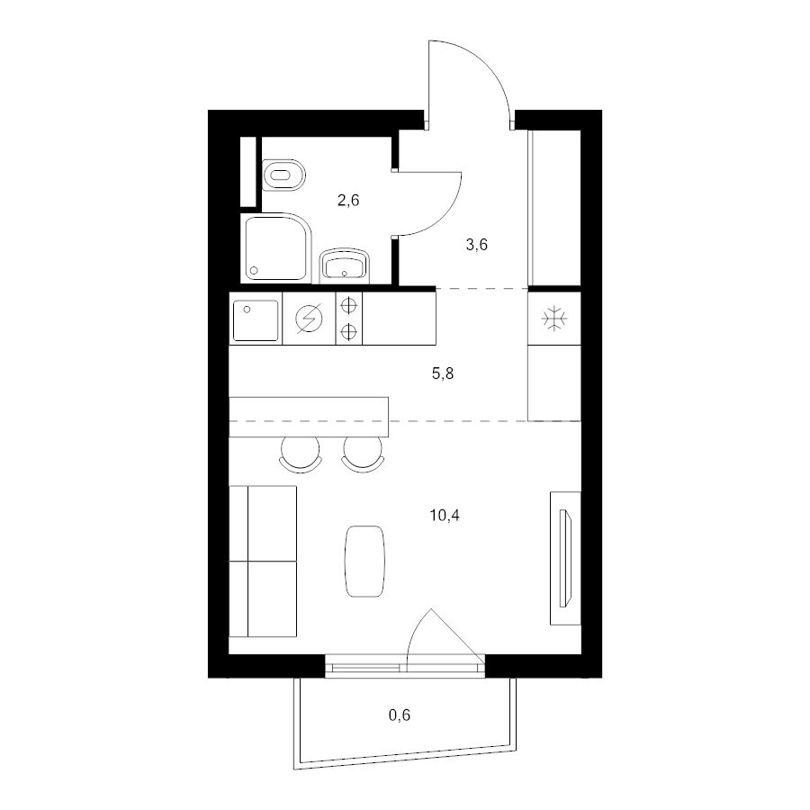 Студия 23 м²