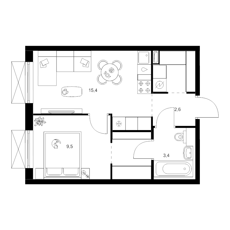 2 ккв (Евро) 37,5 м²