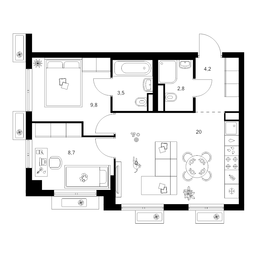 3 ккв (Евро) 49 м²