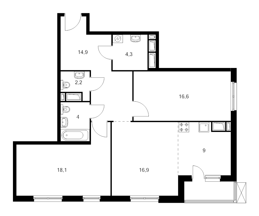 3 ккв (Евро) 87,6 м²
