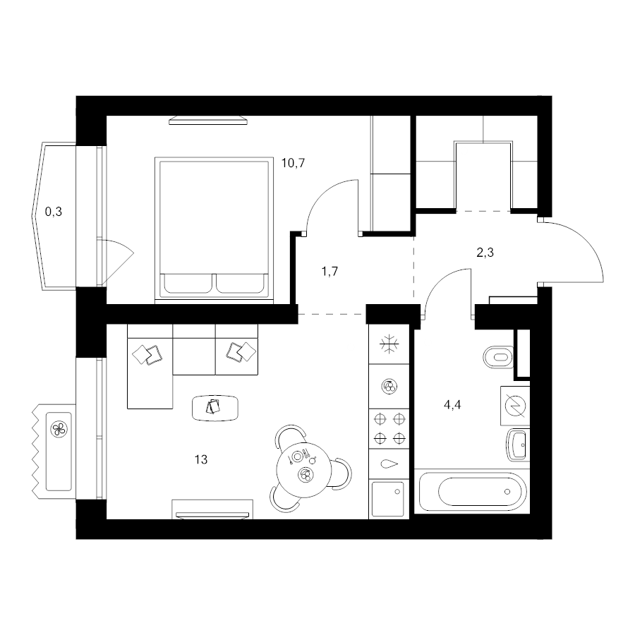 1 ккв 34,9 м²