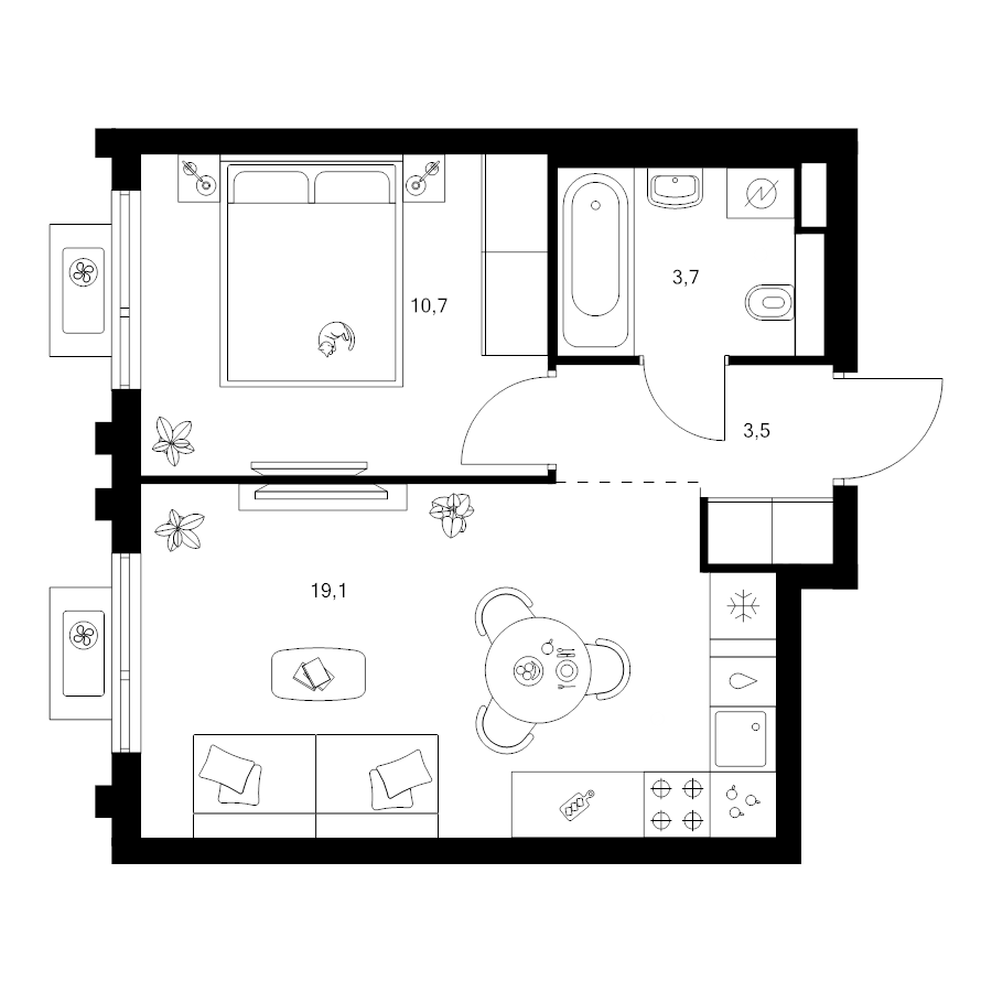 2 ккв (Евро) 37 м²