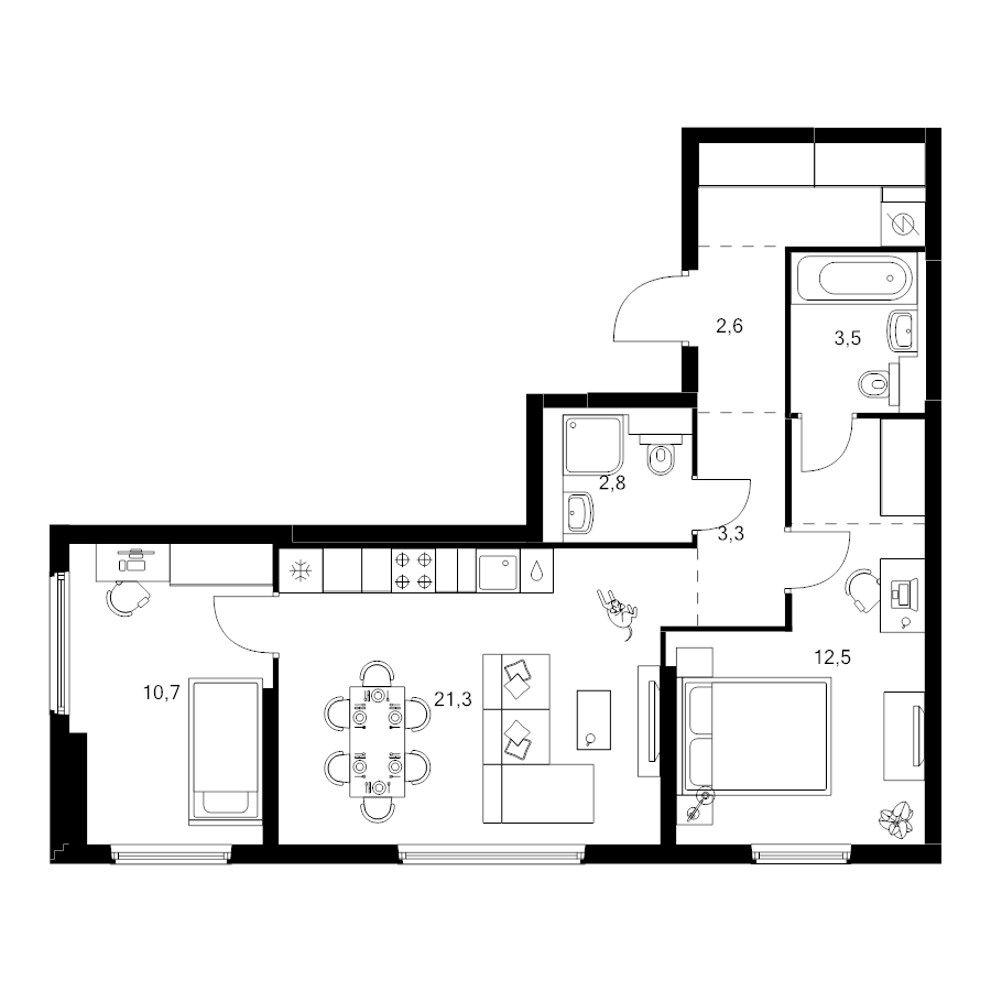 3 ккв (Евро) 63,6 м²