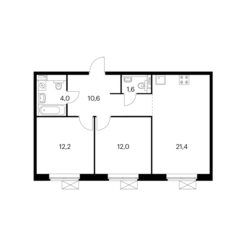 3 ккв (Евро) 61,3 м²