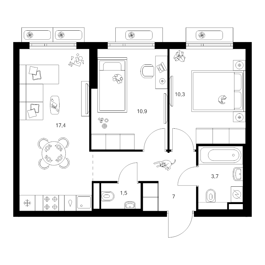 3 ккв (Евро) 50,8 м²