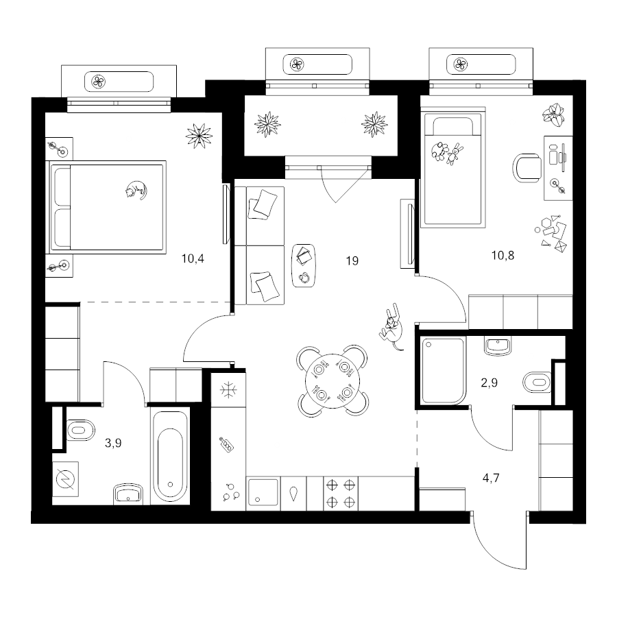 3 ккв (Евро) 58,4 м²