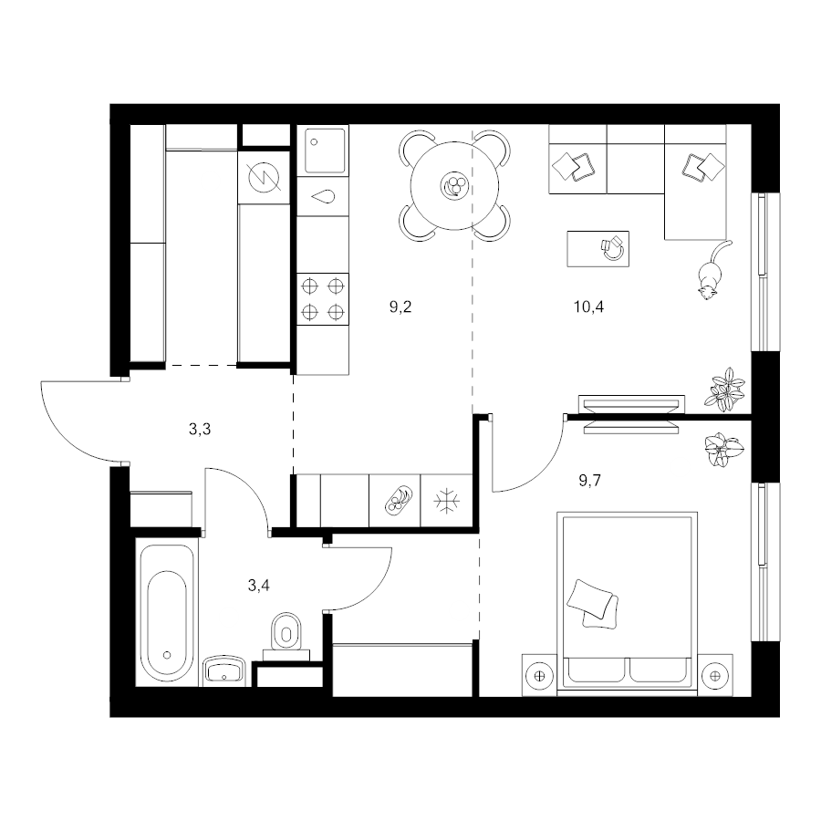 2 ккв (Евро) 43,8 м²