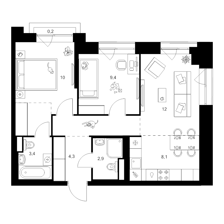 3 ккв (Евро) 57,7 м²