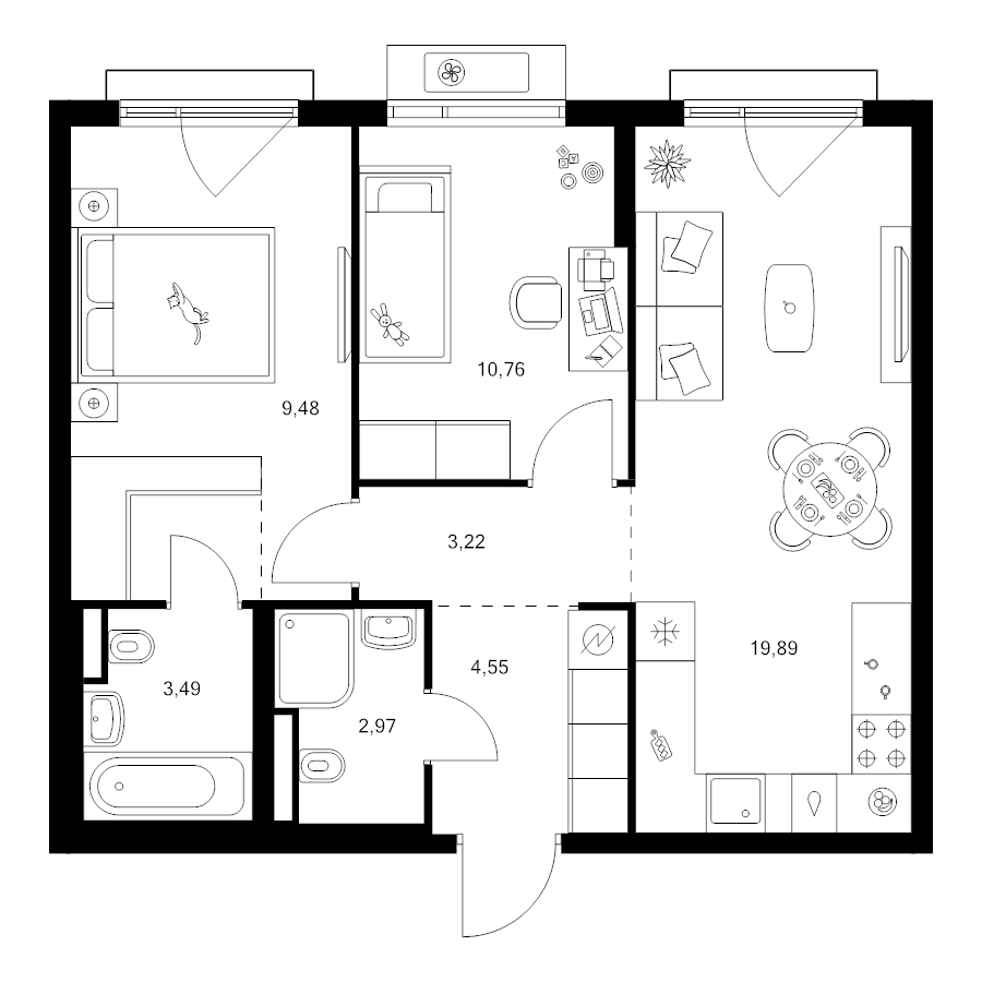 3 ккв (Евро) 57,2 м²