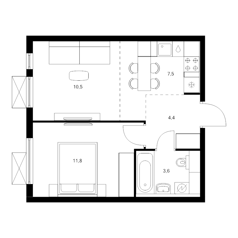 2 ккв (Евро) 37,8 м²