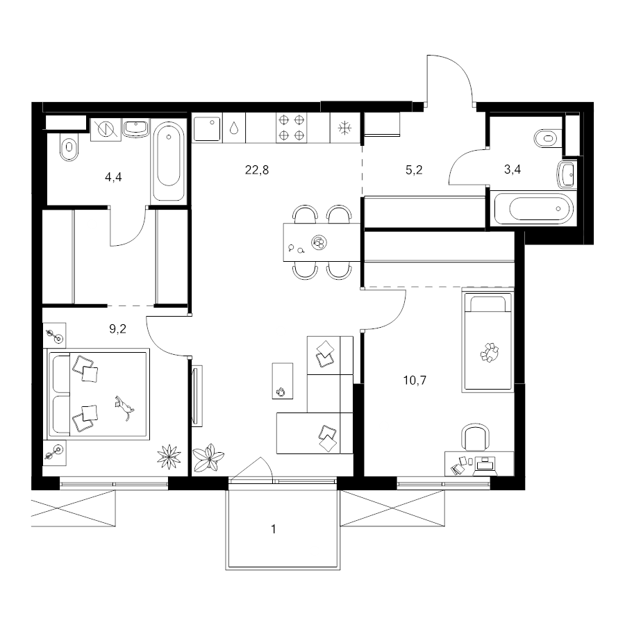 3 ккв (Евро) 65 м²