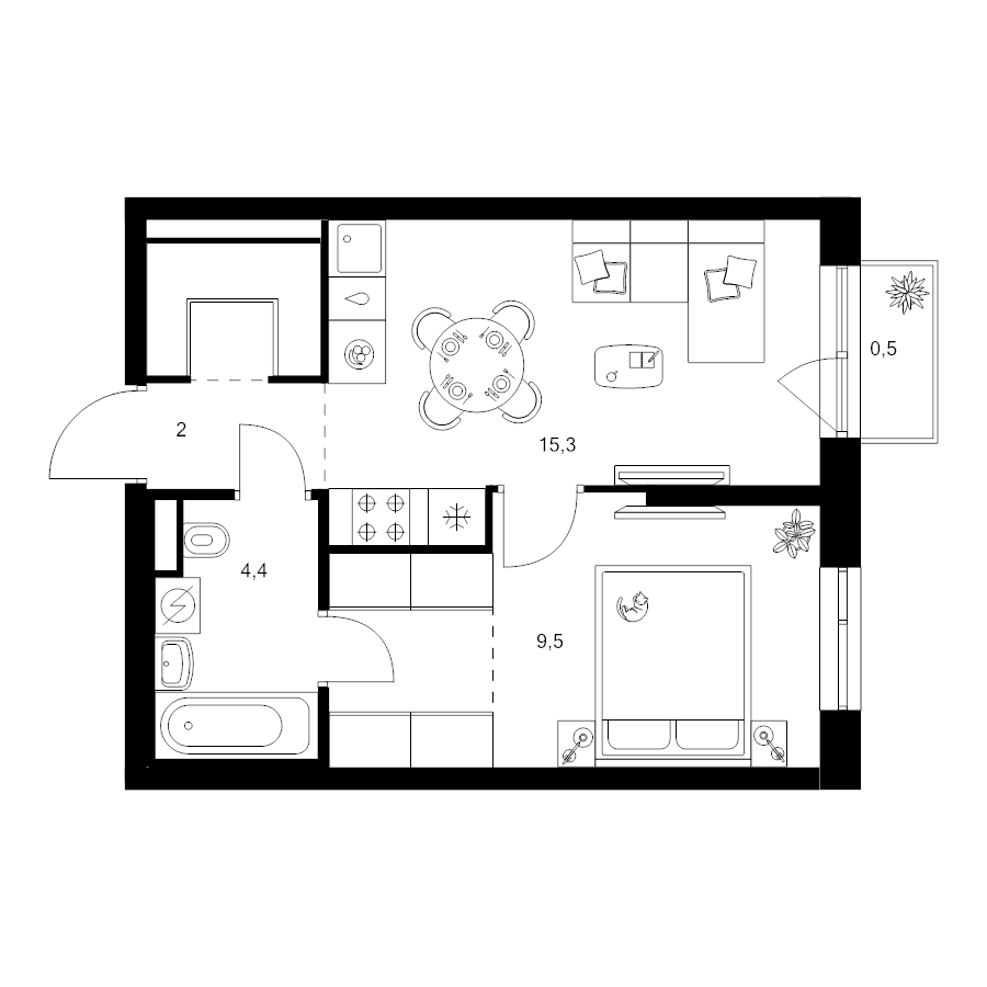 2 ккв (Евро) 38 м²