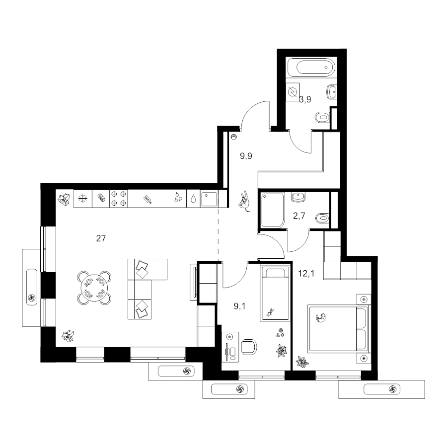 3 ккв (Евро) 64,7 м²