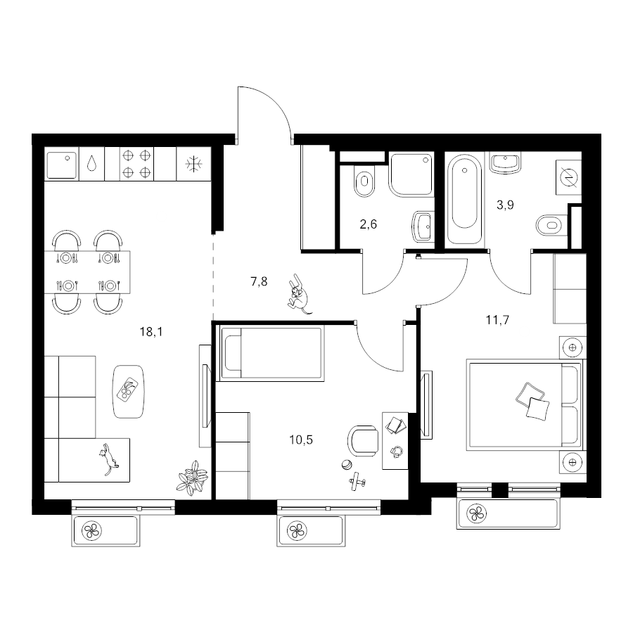 3 ккв (Евро) 54,6 м²
