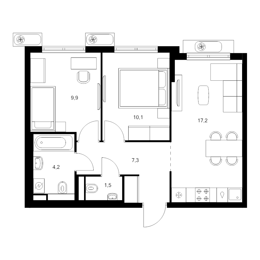 3 ккв (Евро) 50,2 м²