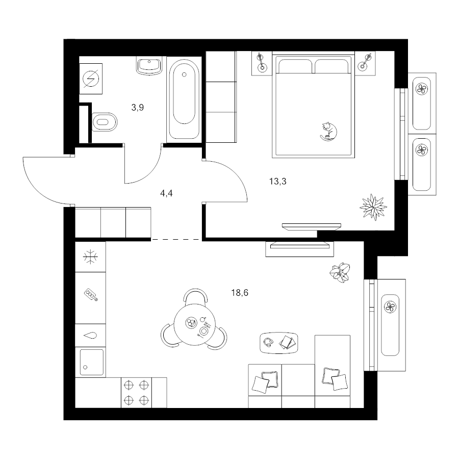 2 ккв (Евро) 40,2 м²