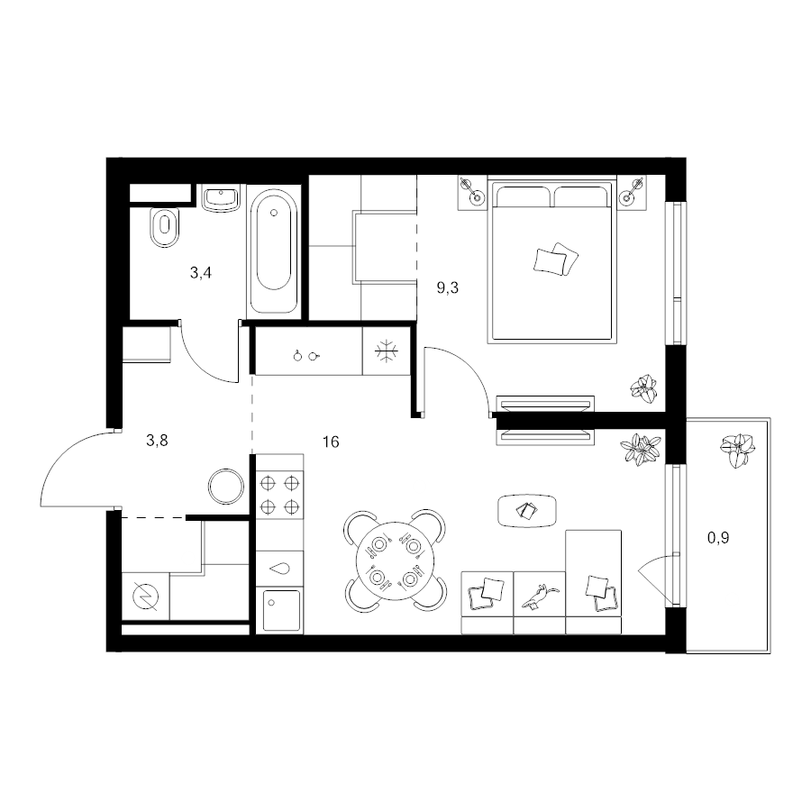 2 ккв (Евро) 37,9 м²