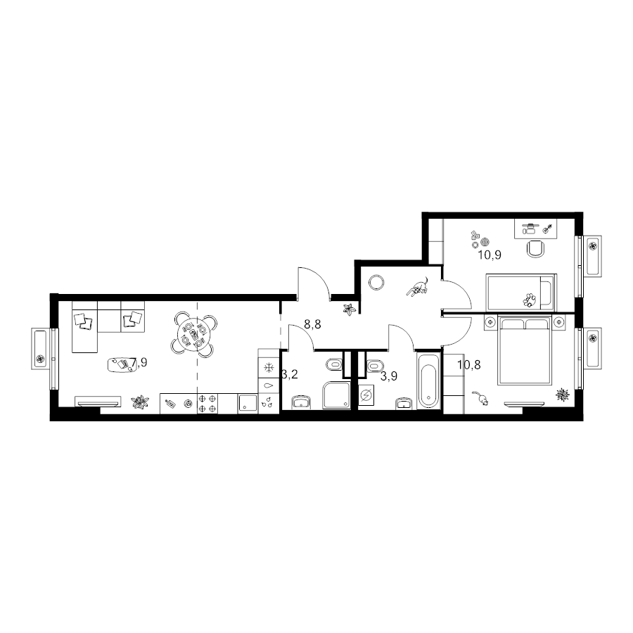 3 ккв (Евро) 58,6 м²