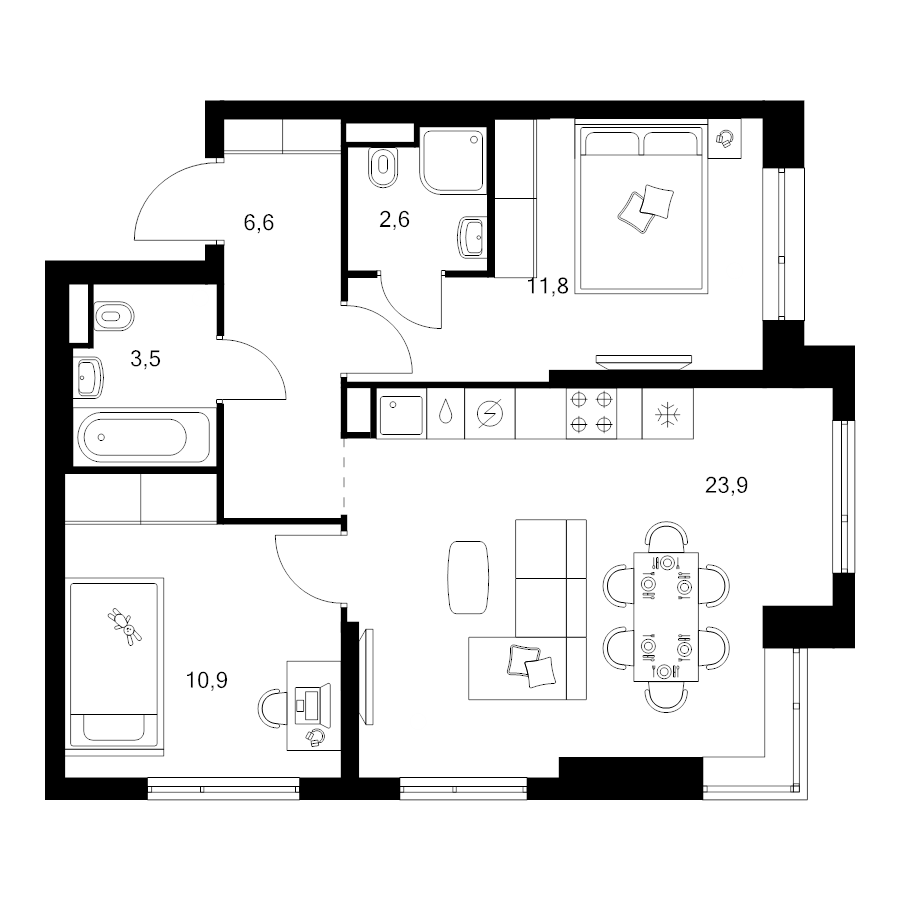 3 ккв (Евро) 59,3 м²