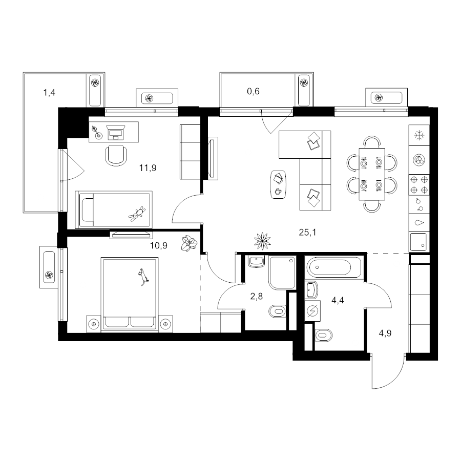 3 ккв (Евро) 64,6 м²