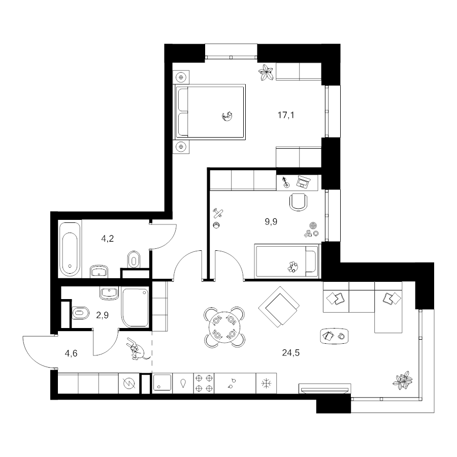 3 ккв (Евро) 63,1 м²
